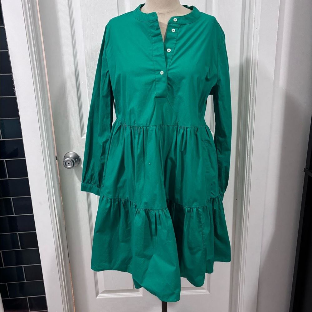 J. Crew Kelly Green Long-Sleeve Shirt Dress - M - Excellent Condition